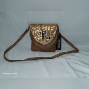 Nwt Leatherock Genuine Leather Croco Embossed W/ STONES CROSSBODY Purse BAG